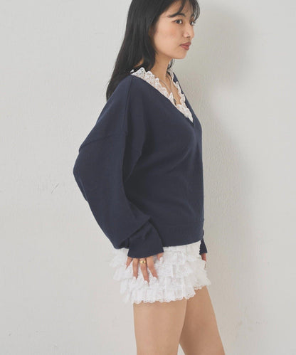 WHO'S WHO gallery 蕾絲V領 針織上衣