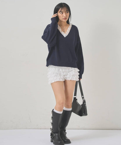 WHO'S WHO gallery 蕾絲V領 針織上衣