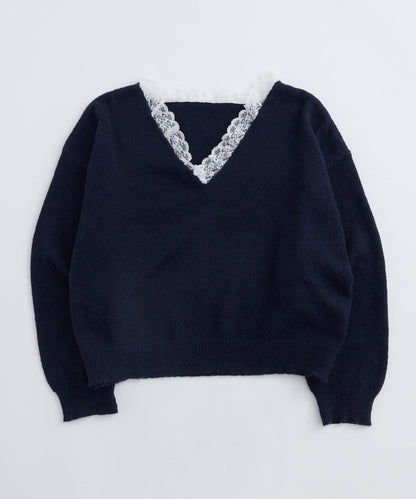 WHO'S WHO gallery 蕾絲V領 針織上衣