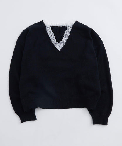 WHO'S WHO gallery 蕾絲V領 針織上衣