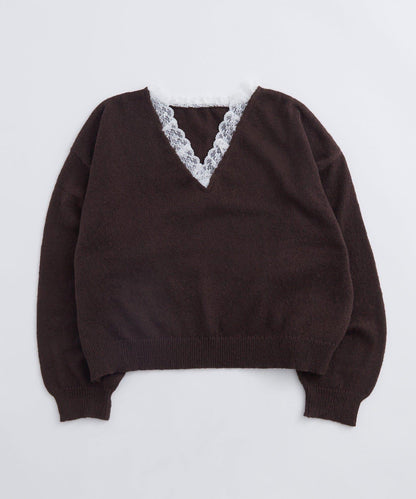 WHO'S WHO gallery 蕾絲V領 針織上衣