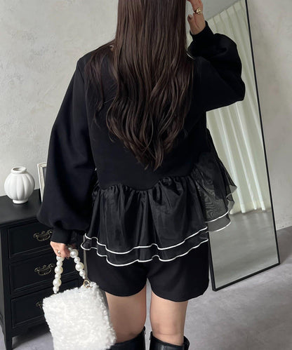 拼色下襬荷葉邊衛衣