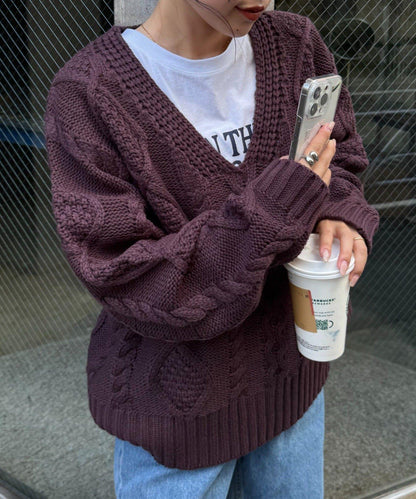 【willow】V領麻花針織衫