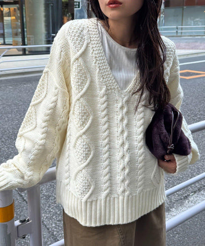 【willow】V領麻花針織衫