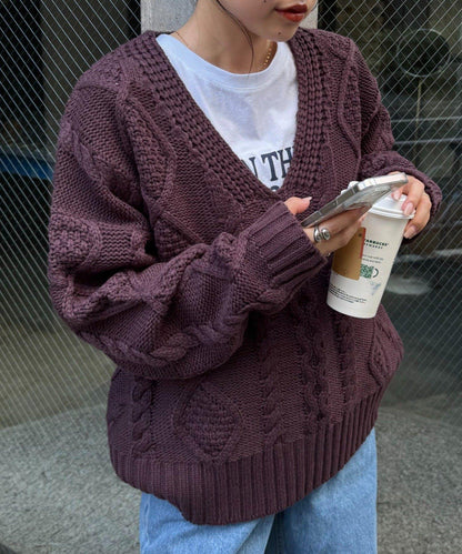 【willow】V領麻花針織衫