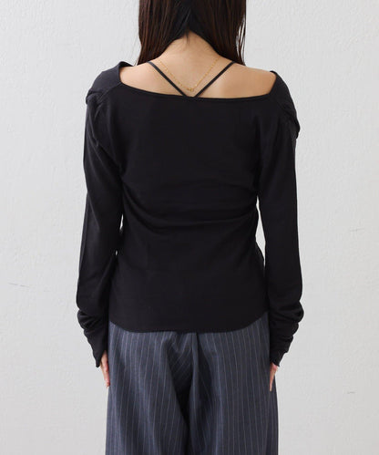 【CIAOPANIC TYPY】帶吊帶透視褶皺剪裁上衣（套裝）