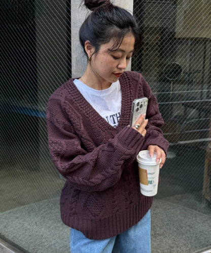 【willow】V領麻花針織衫