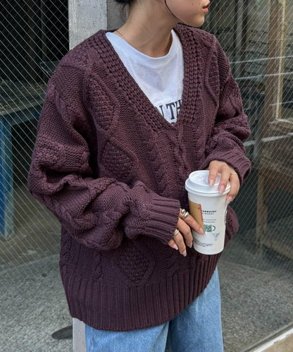 【willow】V領麻花針織衫