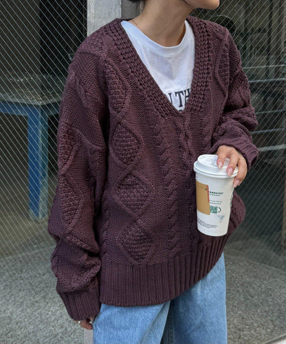 【willow】V領麻花針織衫