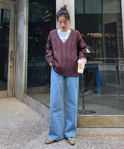 【willow】V領麻花針織衫