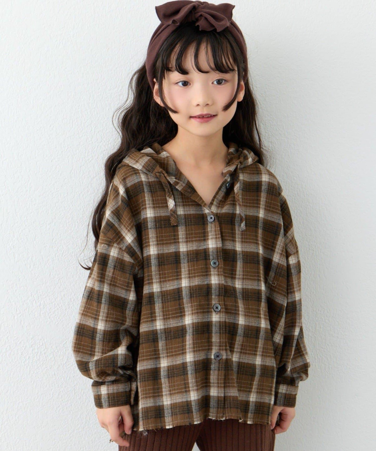 【KIDS】【有青少年尺碼】毛邊微絨格子連帽襯衫