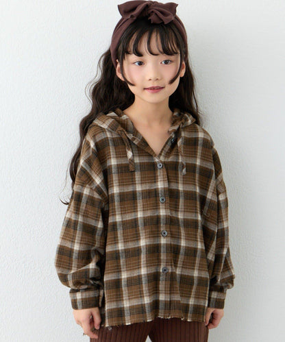 【KIDS】【有青少年尺碼】毛邊微絨格子連帽襯衫