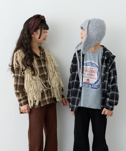 【KIDS】【有青少年尺碼】毛邊微絨格子連帽襯衫