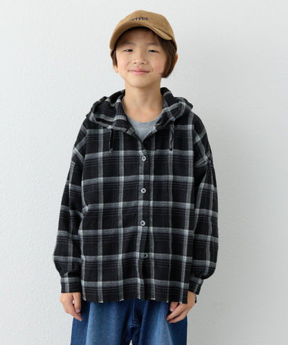 【KIDS】【有青少年尺碼】毛邊微絨格子連帽襯衫