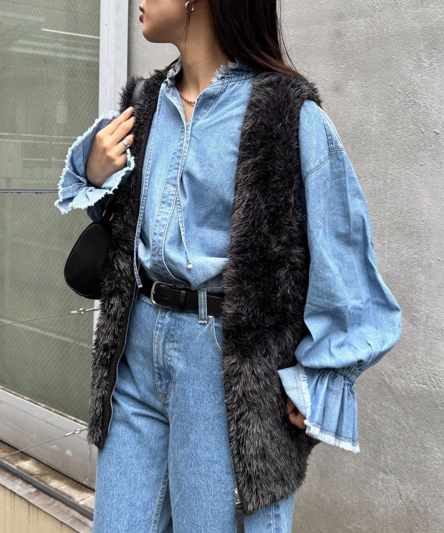 混色人造毛拉鍊針織馬甲