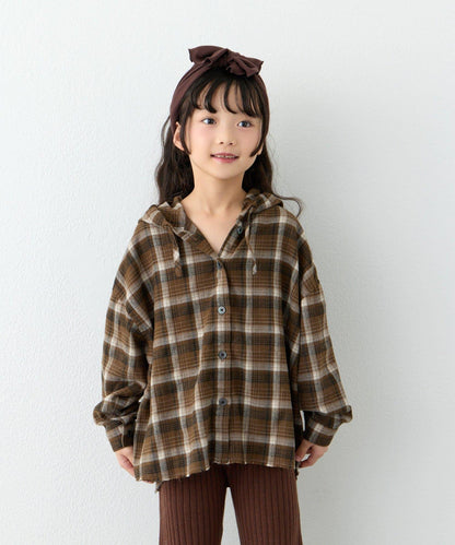 【KIDS】【有青少年尺碼】毛邊微絨格子連帽襯衫
