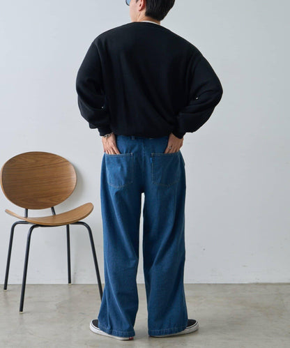 2褶牛仔寬鬆休閒褲