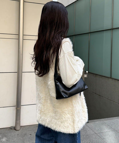 混色人造毛拉鍊針織馬甲