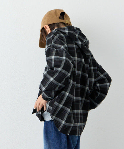 【KIDS】【有青少年尺碼】毛邊微絨格子連帽襯衫