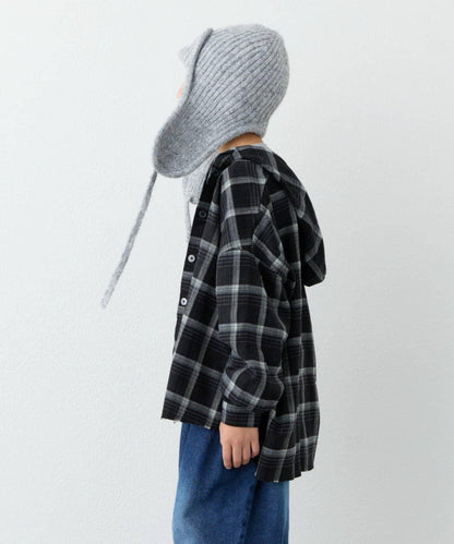 【KIDS】【有青少年尺碼】毛邊微絨格子連帽襯衫