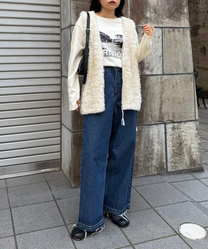 混色人造毛拉鍊針織馬甲