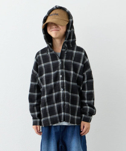 【KIDS】【有青少年尺碼】毛邊微絨格子連帽襯衫