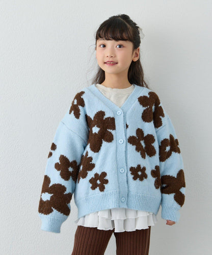 【KIDS】【有大童尺碼】全印花花卉針織開衫