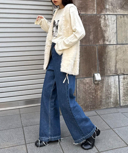 混色人造毛拉鍊針織馬甲