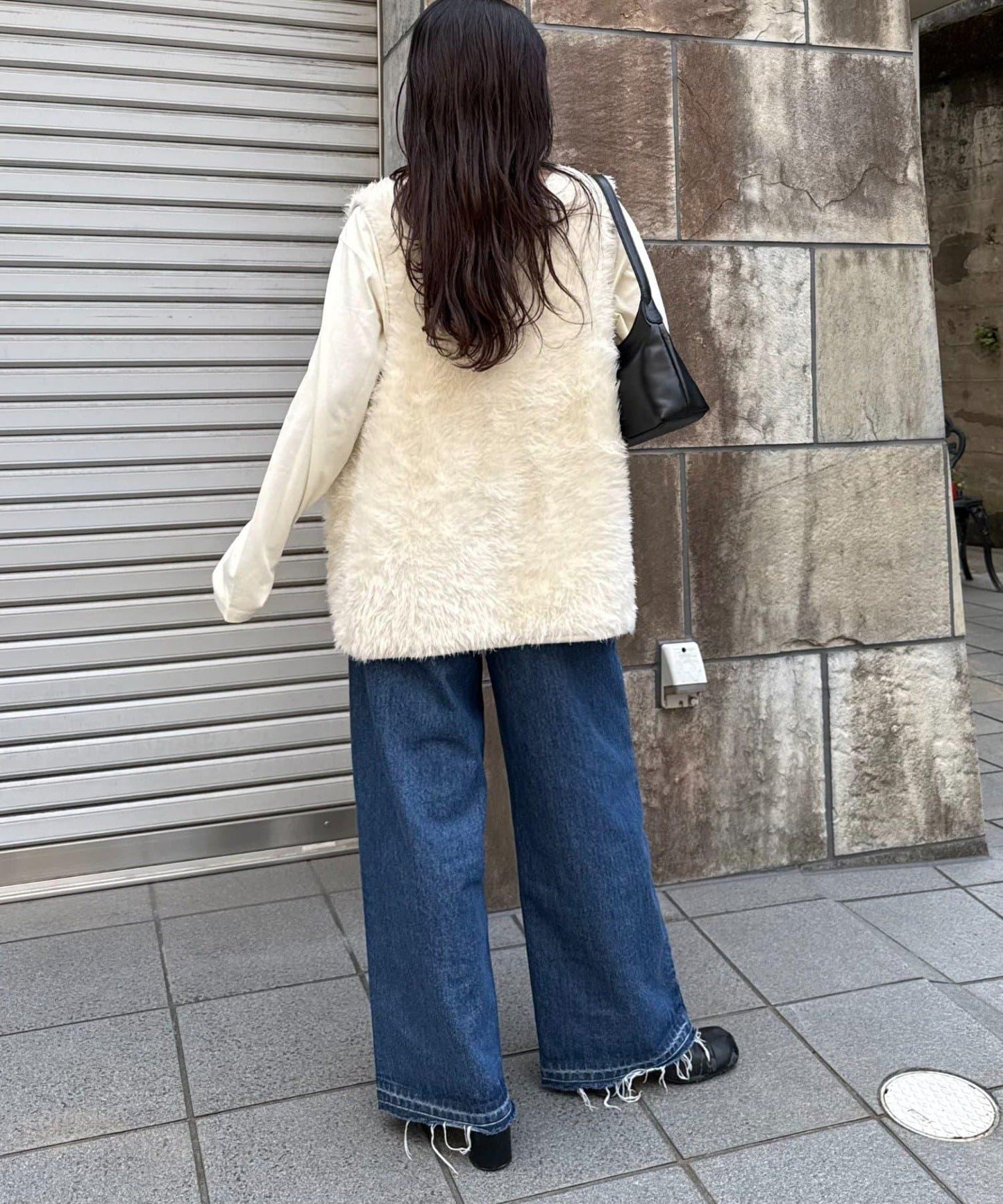 混色人造毛拉鍊針織馬甲