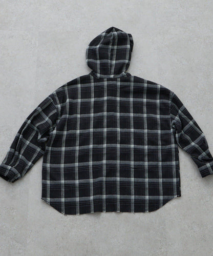 【KIDS】【有青少年尺碼】毛邊微絨格子連帽襯衫