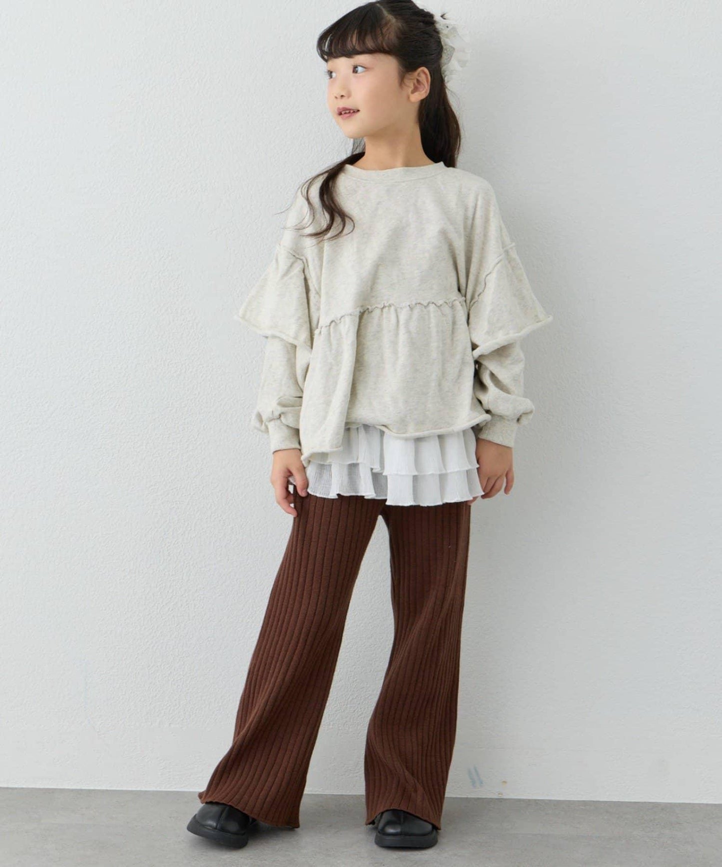 【KIDS】【有青少年尺碼】【舒適・可機洗】羅紋針織微喇叭褲