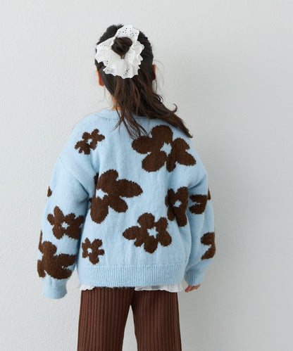 【KIDS】【有大童尺碼】全印花花卉針織開衫