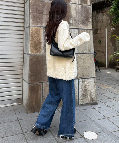 混色人造毛拉鍊針織馬甲