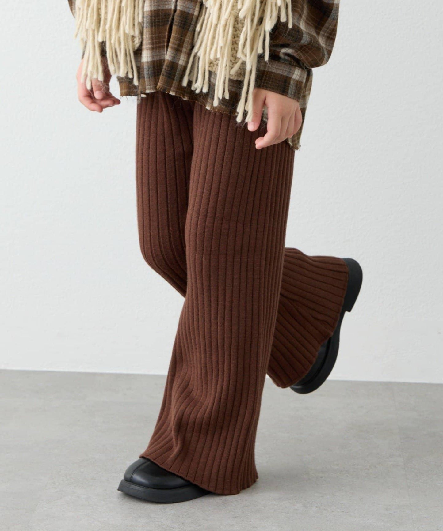 【KIDS】【有青少年尺碼】【舒適・可機洗】羅紋針織微喇叭褲