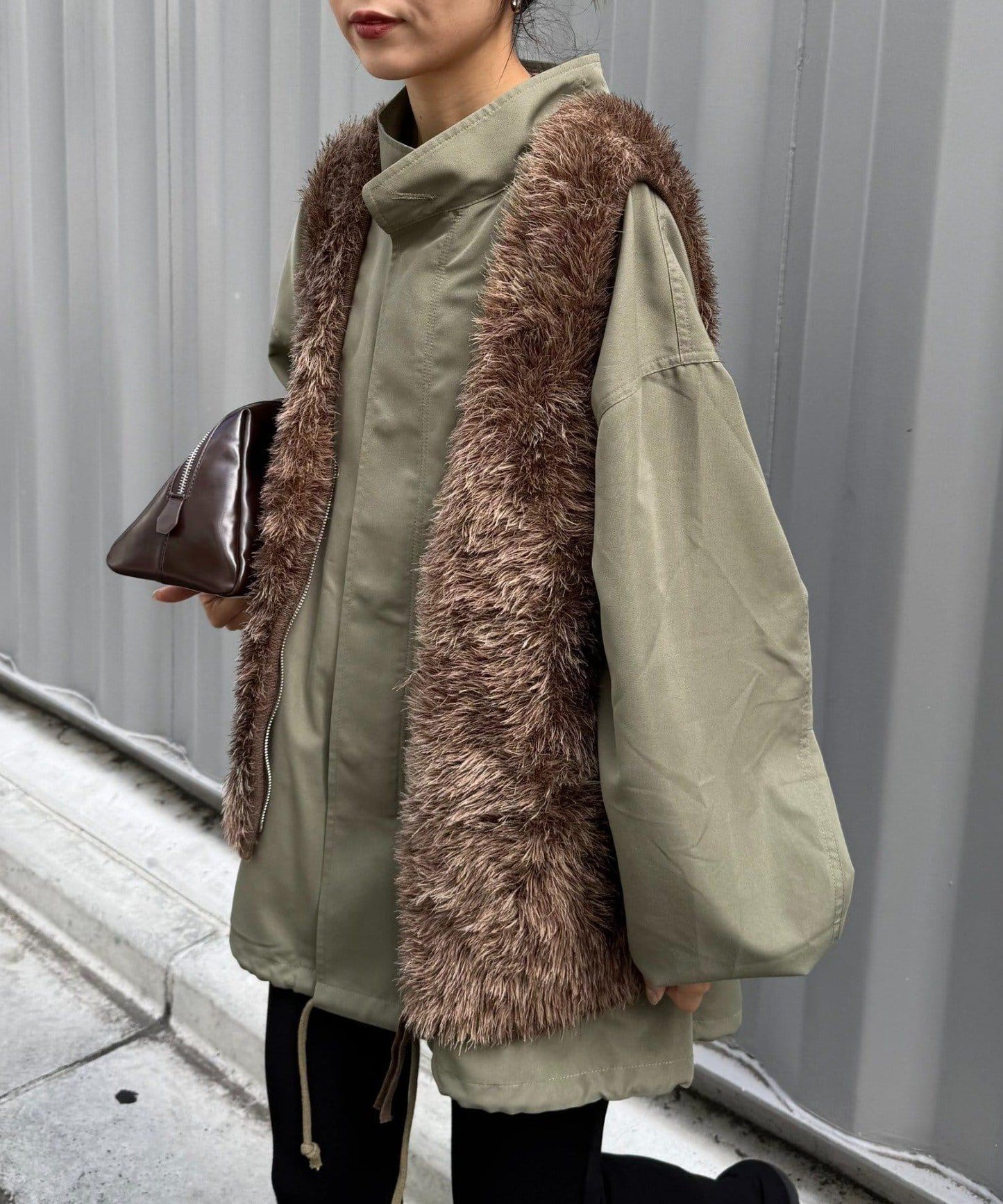 混色人造毛拉鍊針織馬甲