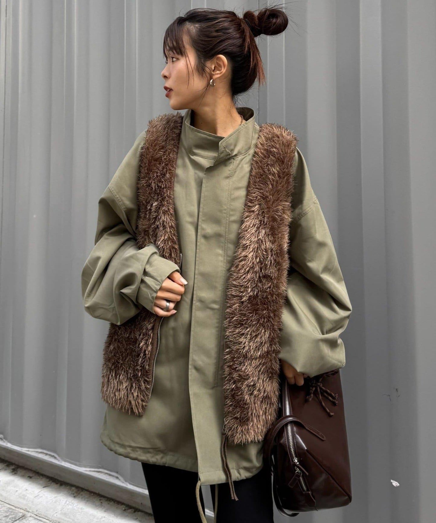 混色人造毛拉鍊針織馬甲