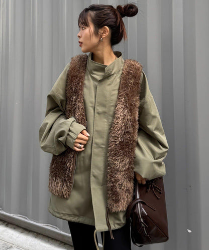 混色人造毛拉鍊針織馬甲