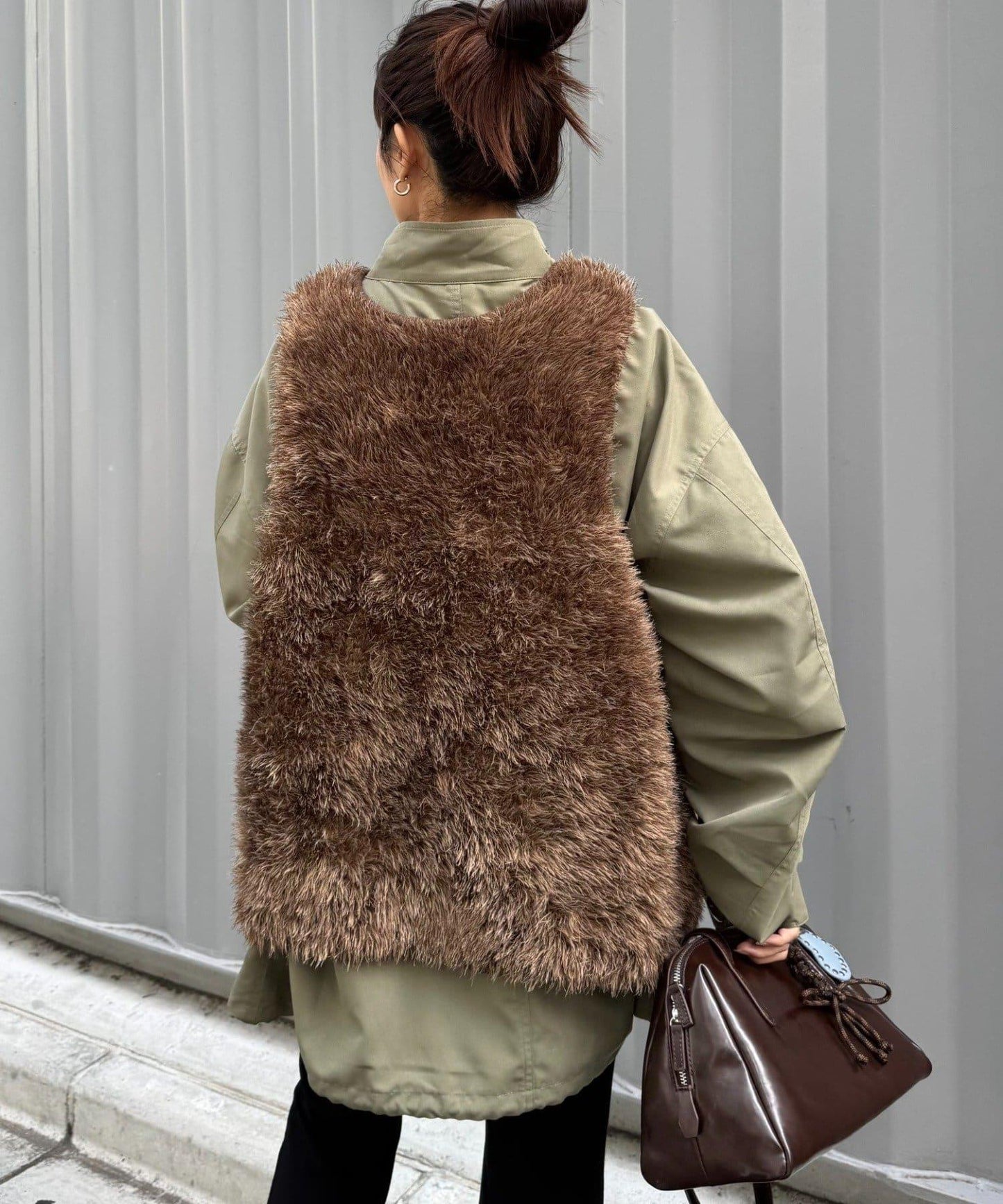 混色人造毛拉鍊針織馬甲