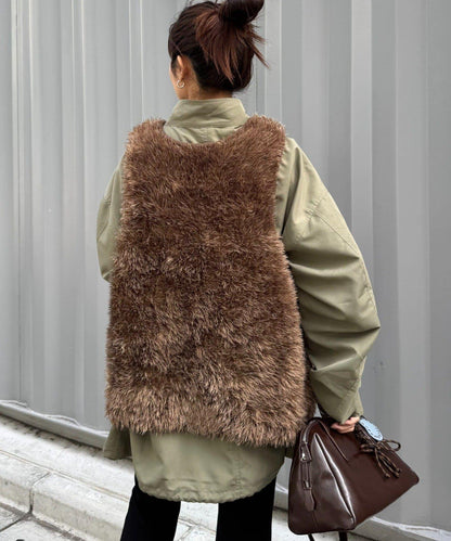 混色人造毛拉鍊針織馬甲