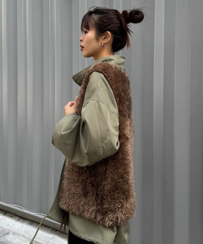 混色人造毛拉鍊針織馬甲