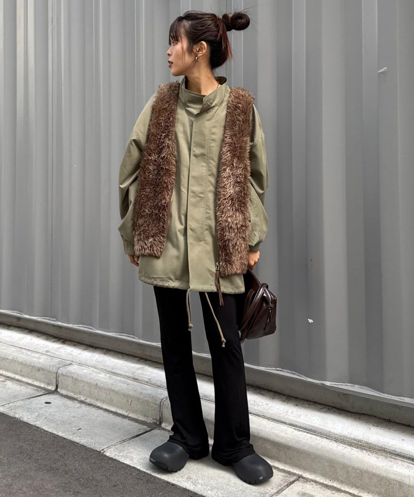 混色人造毛拉鍊針織馬甲