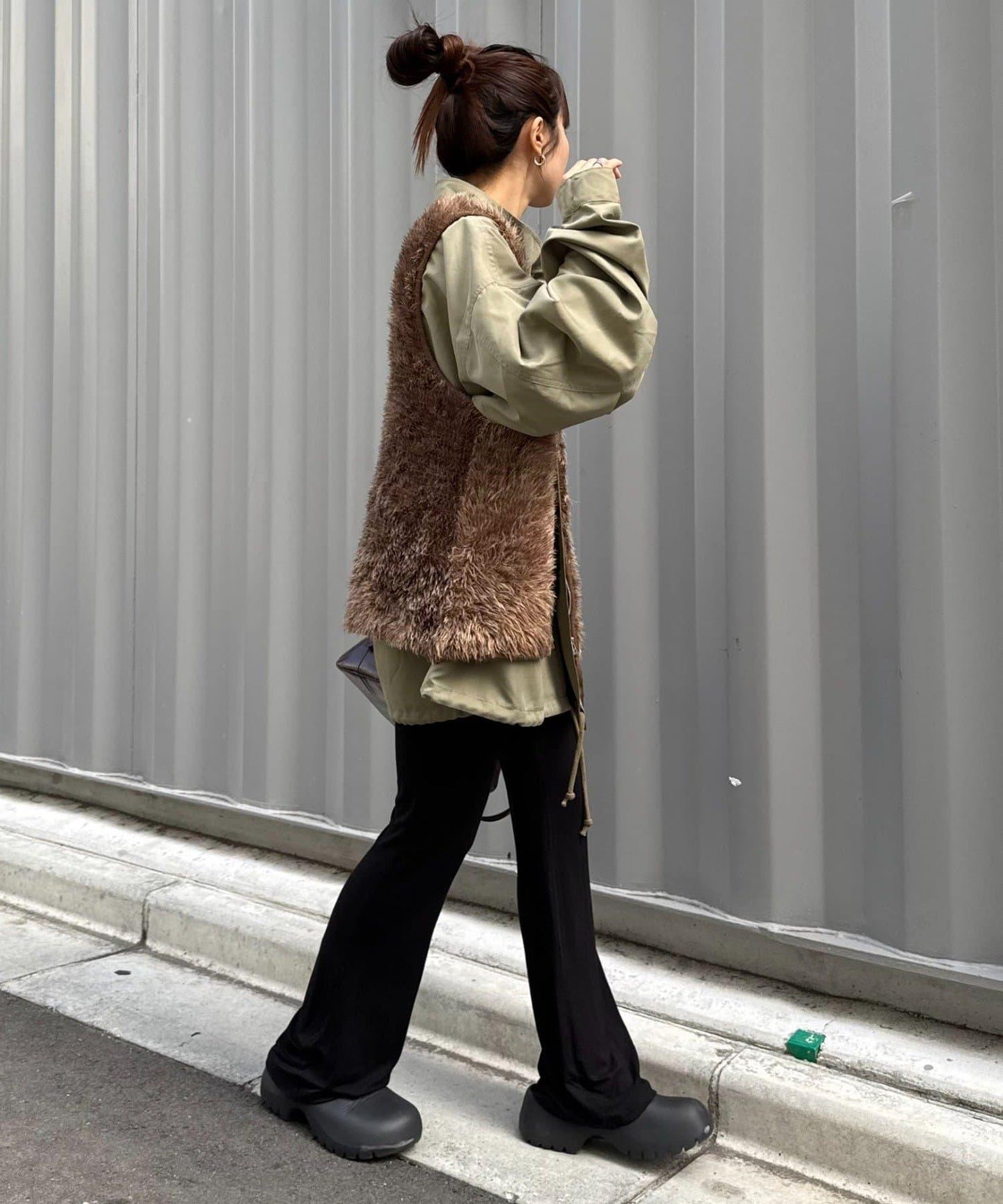 混色人造毛拉鍊針織馬甲