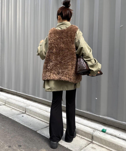 混色人造毛拉鍊針織馬甲