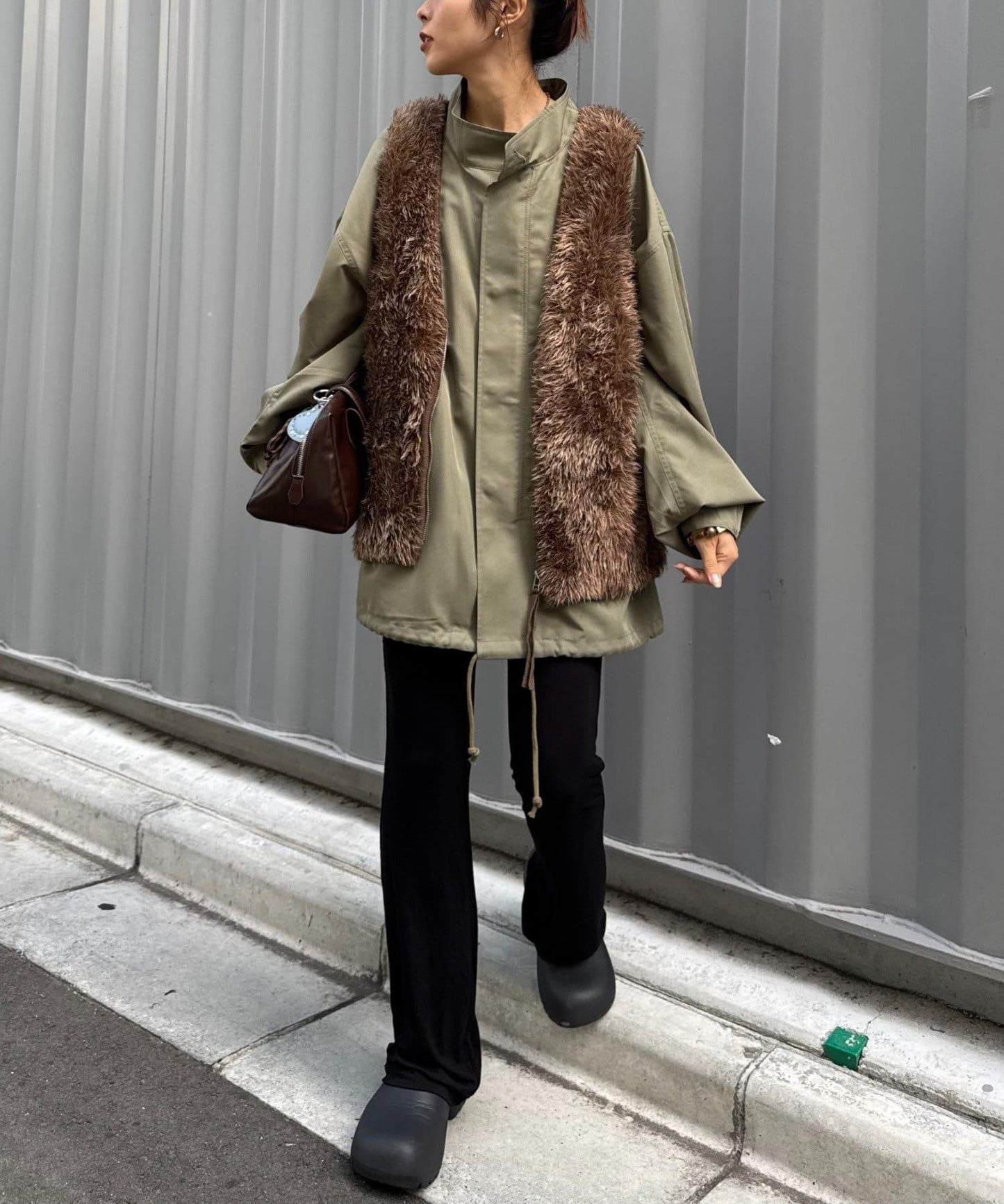 混色人造毛拉鍊針織馬甲