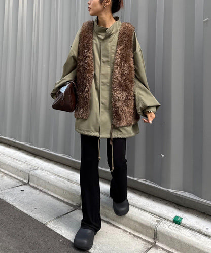 混色人造毛拉鍊針織馬甲