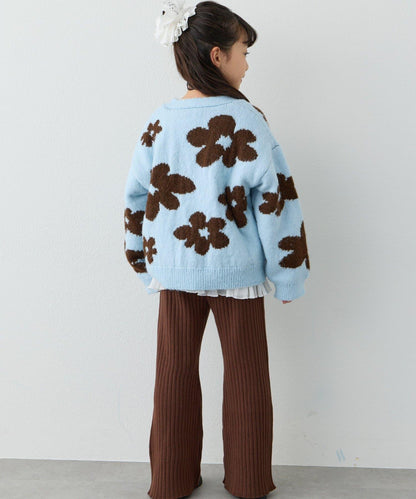 【KIDS】【有大童尺碼】全印花花卉針織開衫