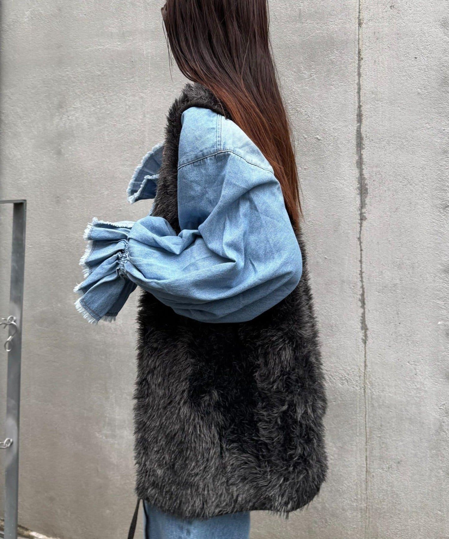 混色人造毛拉鍊針織馬甲