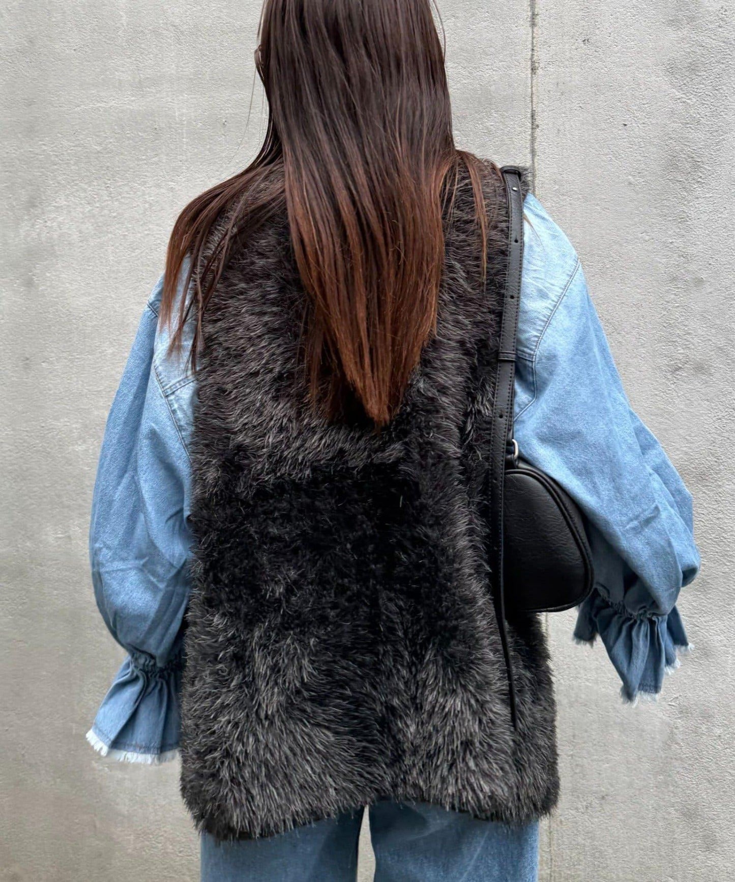 混色人造毛拉鍊針織馬甲