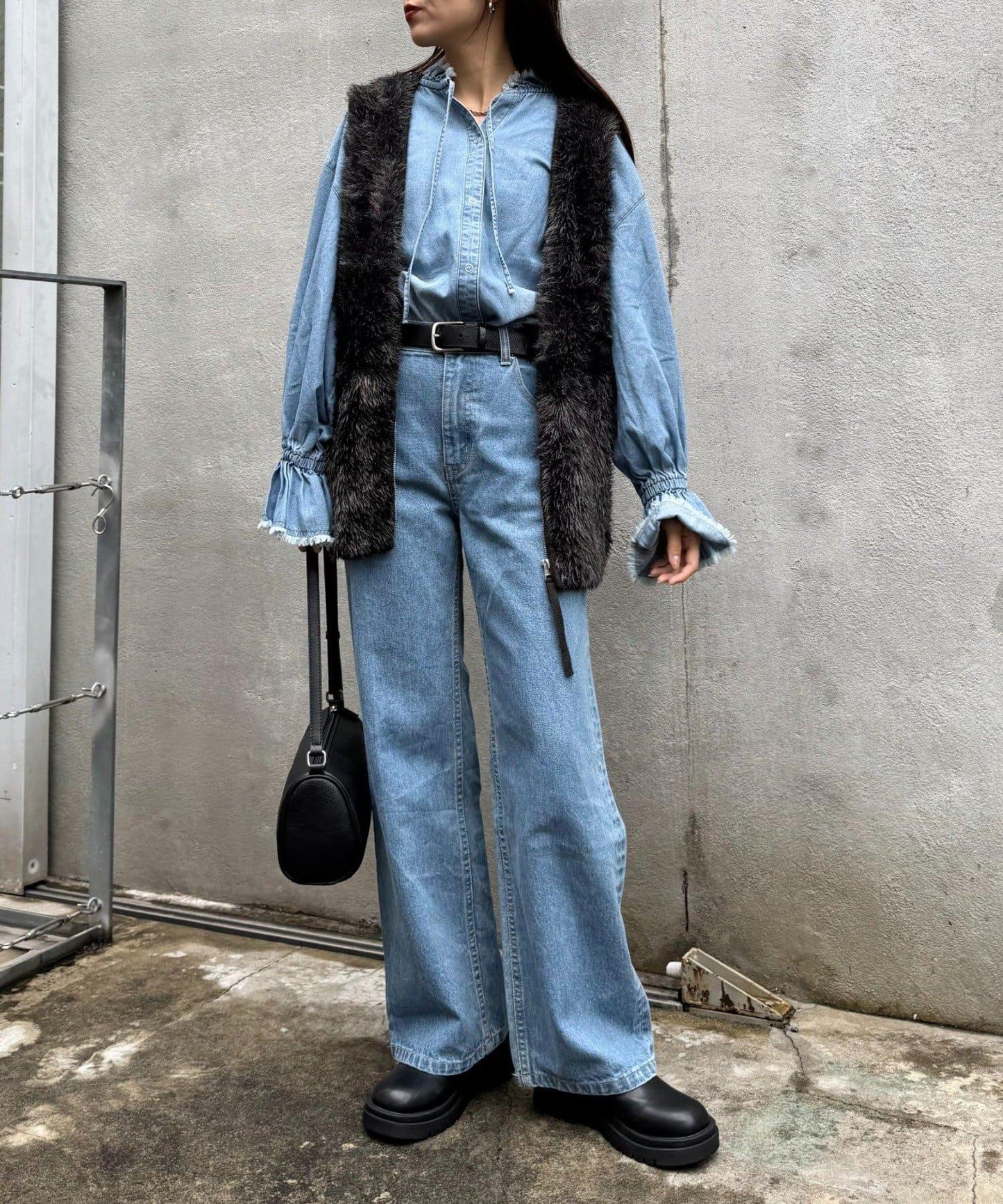 混色人造毛拉鍊針織馬甲