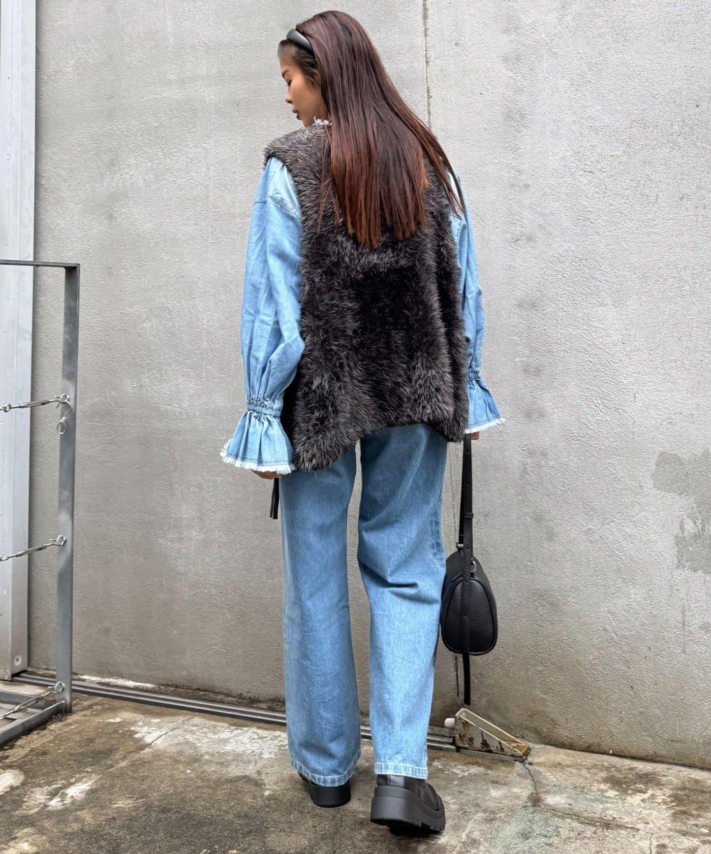 混色人造毛拉鍊針織馬甲